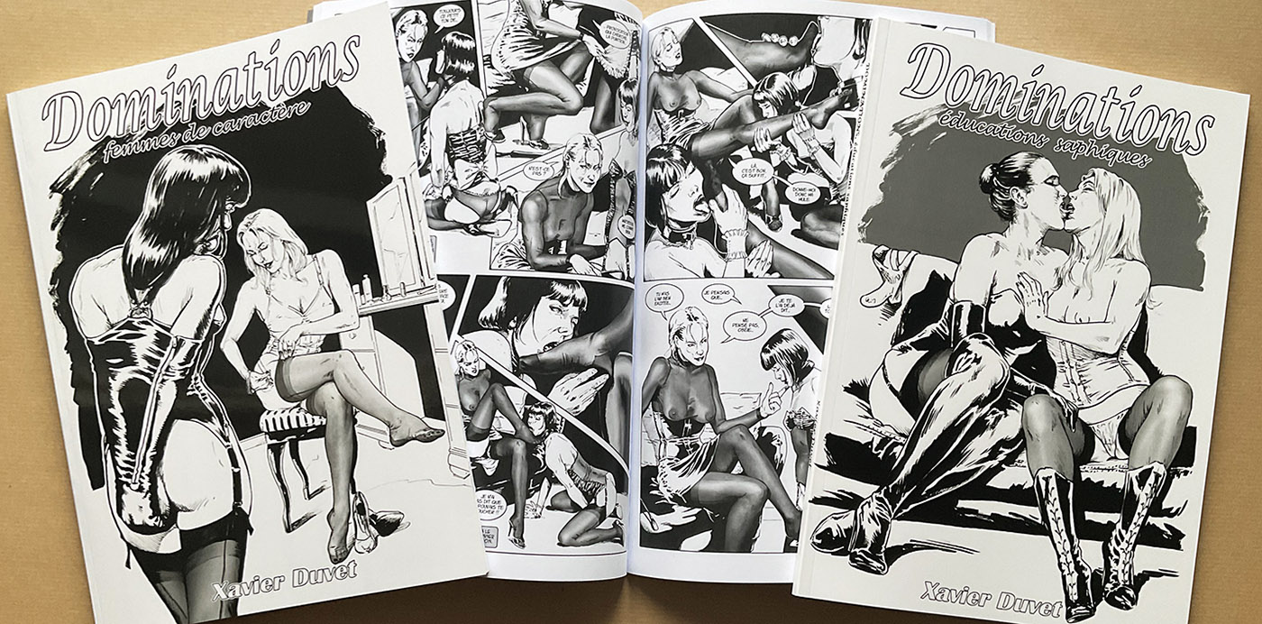 dominatrices lesbiennes en cuissarde et femmes en bas nylon, albums de BD érotiques