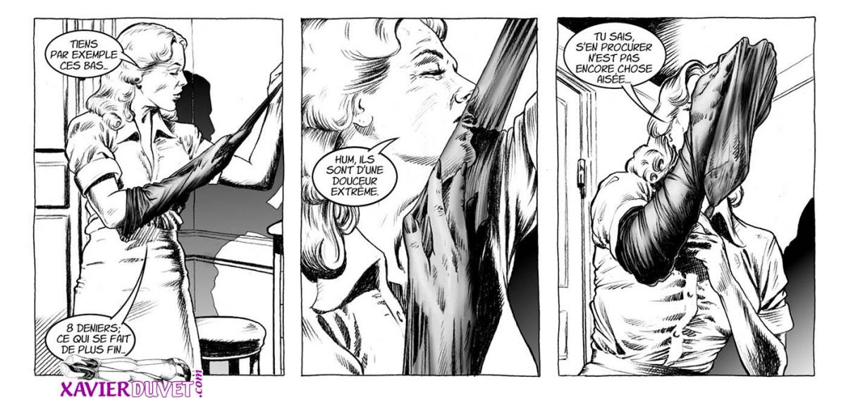femme mure se caresse avec bas nylon, BD érotique
